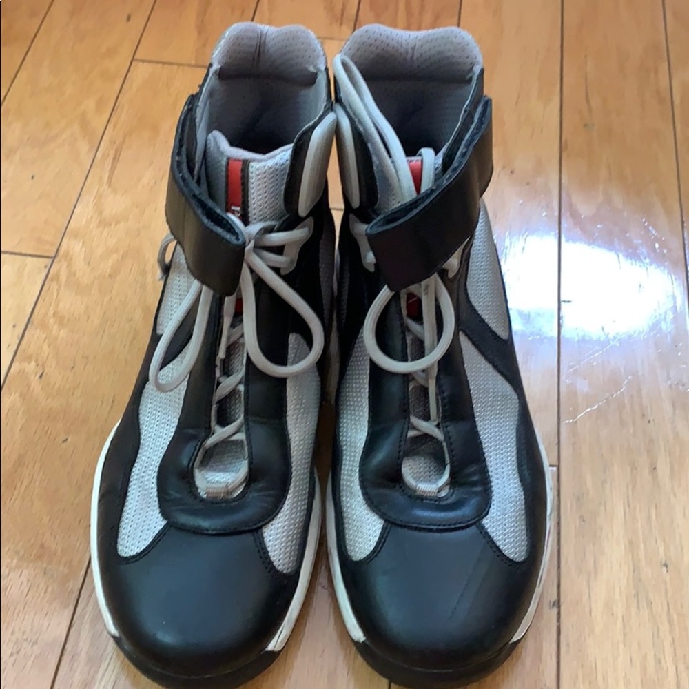 Prada high top leather sneakers, blue